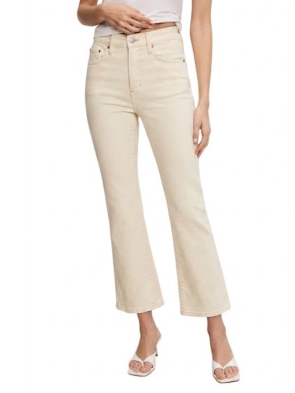 Good American good legs crop boot jeans cream size 8
